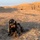 3rd ISOF FID training A soldier in desert camouflage uniform is in a prone firing position in an arid, hilly landscape, aiming a rifle with an optic scope. Several other personnel are visible in the background on elevated terrain. The lighting suggests either early morning or late afternoon golden hour conditions.