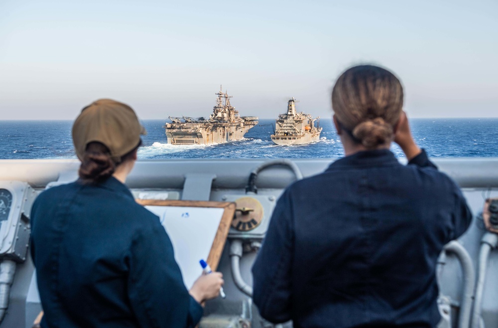 USS Harpers Ferry Conducts Replenishment-At-Sea