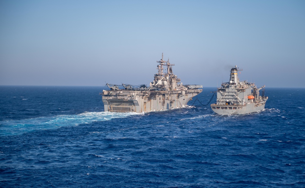 USS Harpers Ferry Conducts Replenishment-At-Sea