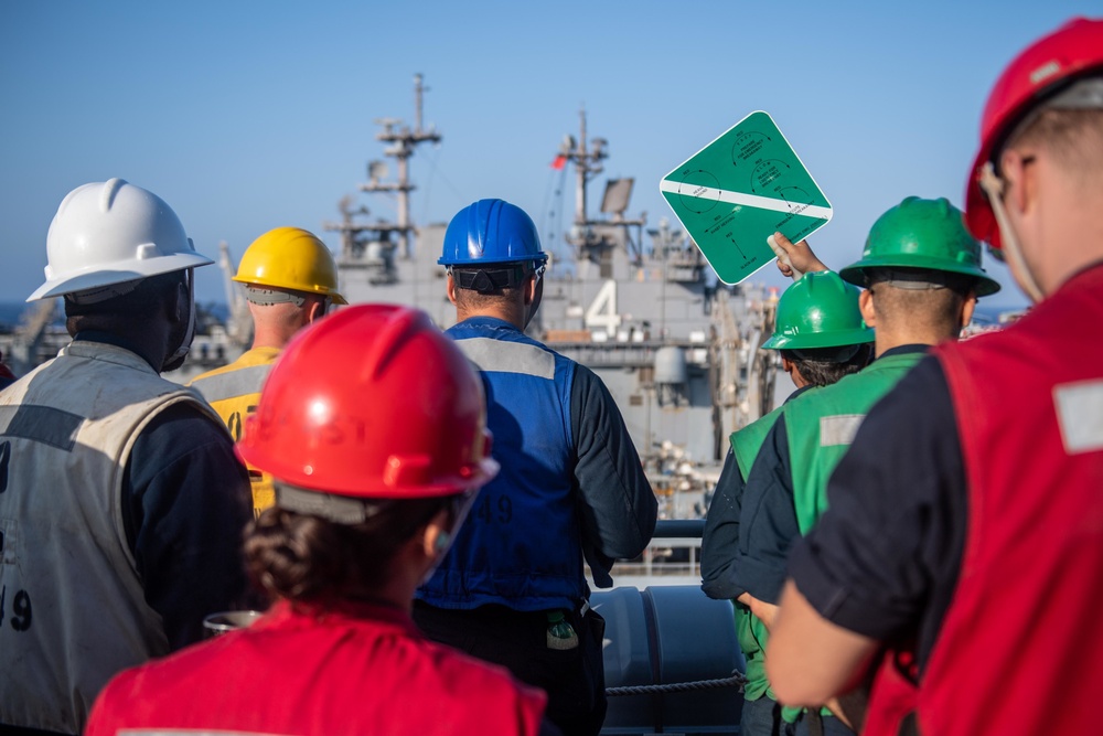 USS Harpers Ferry Conducts Replenishment-At-Sea