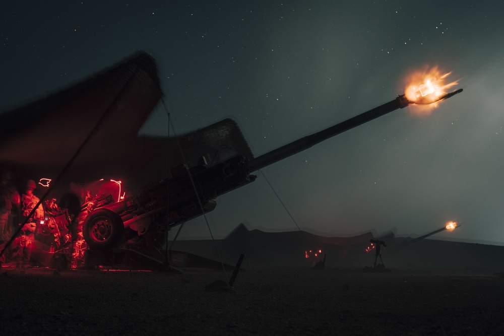 Alpha Battery artillery night live-fire at exercise Eager Lion