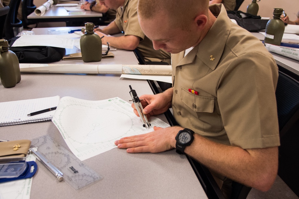 Officer Candidate School (OCS) class 01-20 candidates practice navigation skills as part of their professional education at Officer Training Command (OTCN) in Newport, Rhode Island on Sept. 9, 2019.