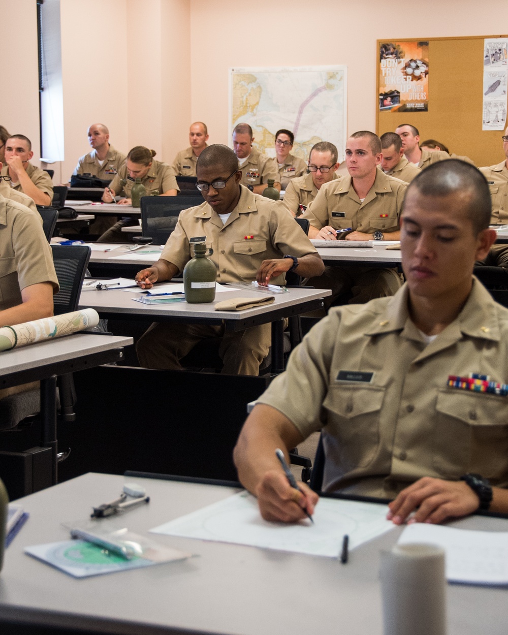 Officer Candidate School (OCS) class 01-20 candidates practice navigation skills as part of their professional education at Officer Training Command (OTCN) in Newport, Rhode Island on Sept. 9, 2019.