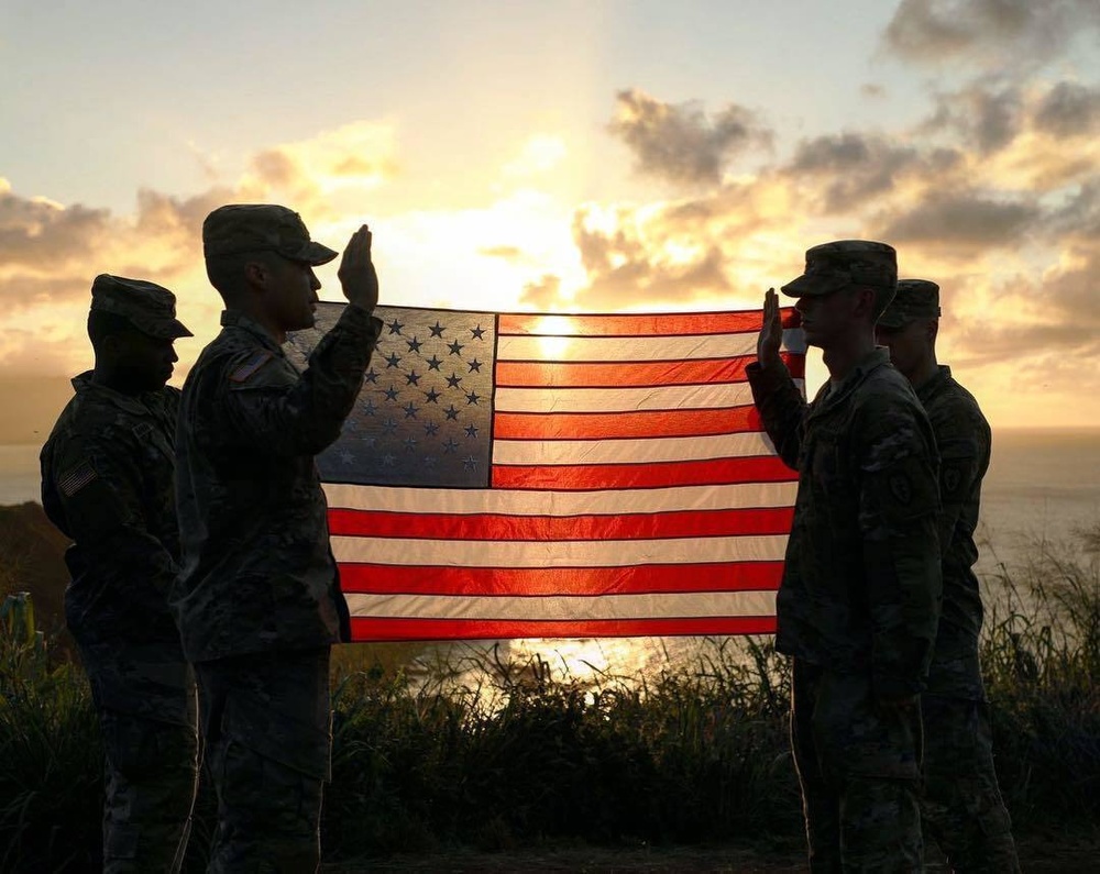 Soldier Reenlists over the Island of Oahu