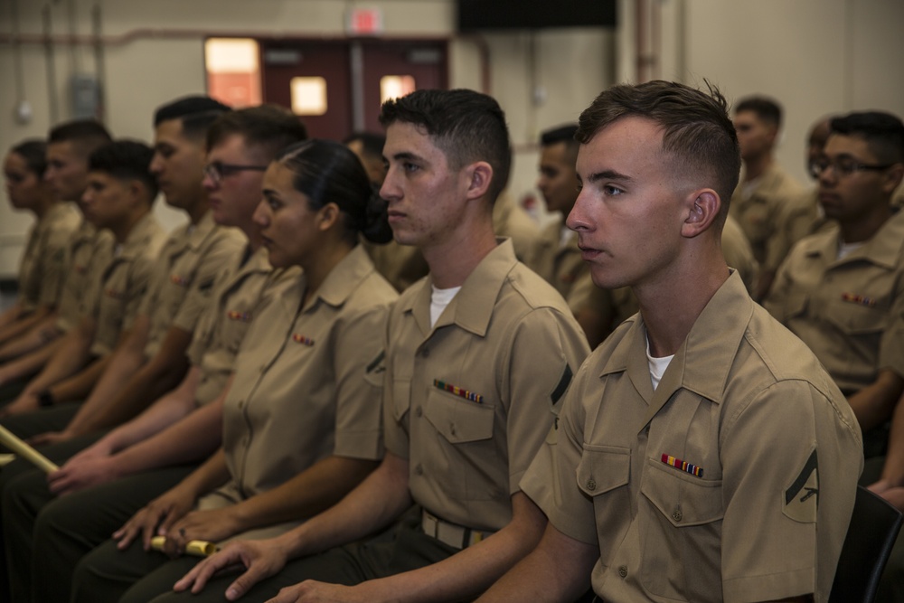 Lance Corporal Seminar Class 4-19 graduates at Marine Corps Air Station Camp Pendleton