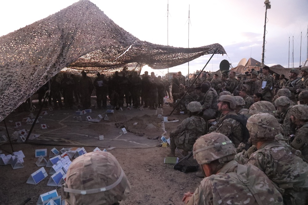 Lancer Soldiers attend a Combined Arms Rehearsal for the brigade live-fire