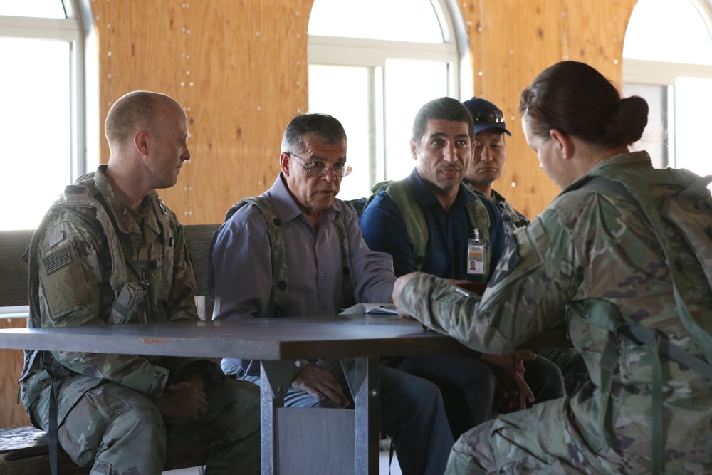 Lancer Soldiers attend a press briefing at NTC