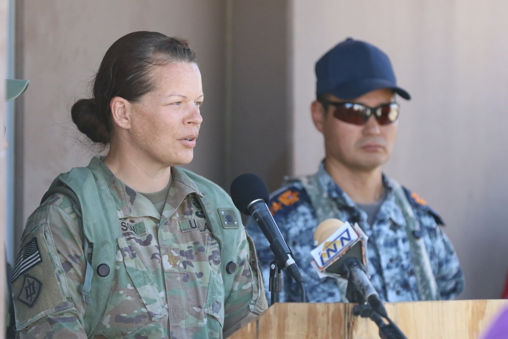 Lancer Public Affairs Officer speaks at press briefing at NTC