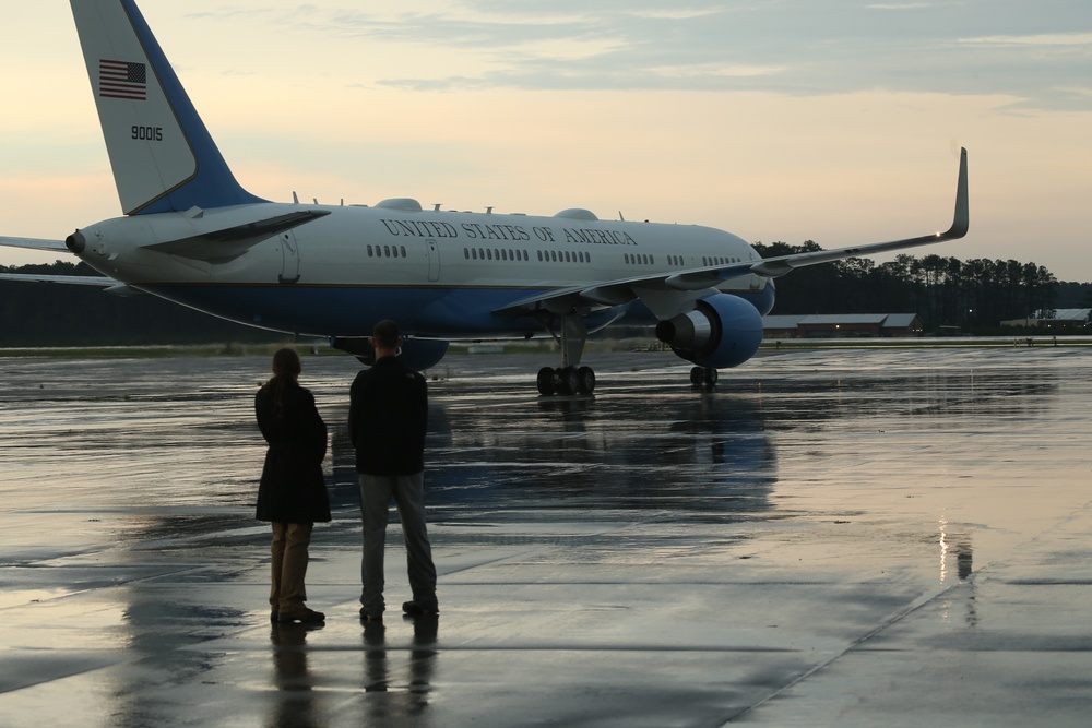 President Trump lands at Marine Corps Air Station Cherry Point