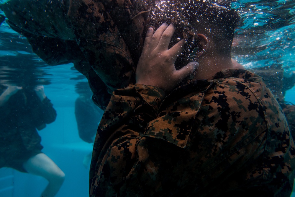 Headquarters and Support Battalion’s Lance Cpl. Seminar 4-19 conducts swim qualifications