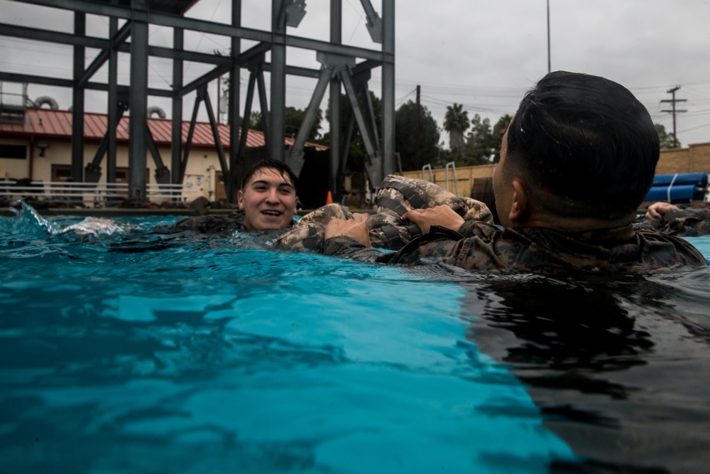 Headquarters and Support Battalion’s Lance Cpl. Seminar 4-19 conducts swim qualifications