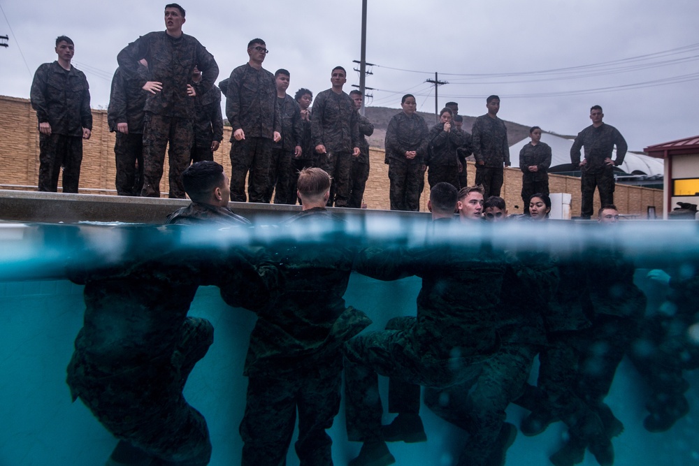 Headquarters and Support Battalion’s Lance Cpl. Seminar 4-19 conducts swim qualifications