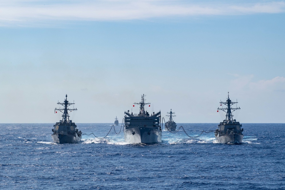 U.S. Navy ships conduct a refeuling-at-sea
