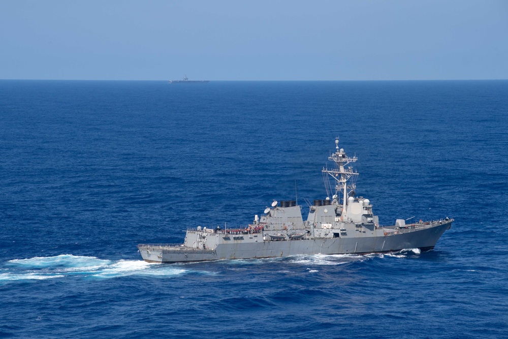 The guided-missile destroyer USS Winston Churchill (DDG 81) stands by for a refeuling-at-sea