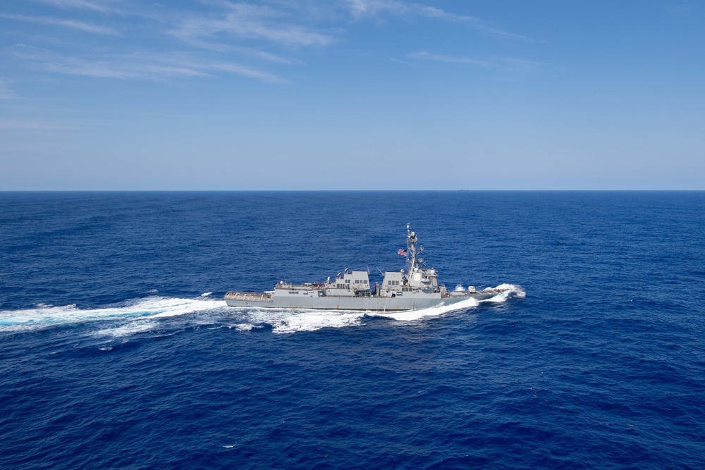 The guided-missile destroyer USS Forrest Sherman (DDG 98) cuts through the Atlantic Ocean