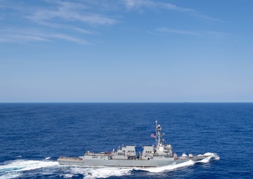 The guided-missile destroyer USS Forrest Sherman (DDG 98) cuts through the Atlantic Ocean