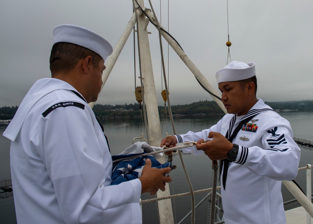 Nimitz Sailors Observe Morning Colors on 9/11