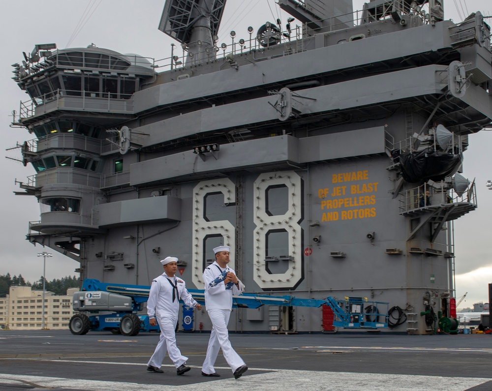 Nimitz Sailors Prepare For Morning Colors on 9/11