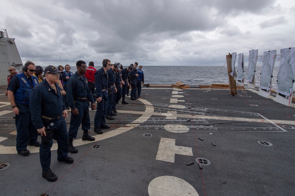 USS MOMSEN Conducts Live Fire Gun Shoot at Sea