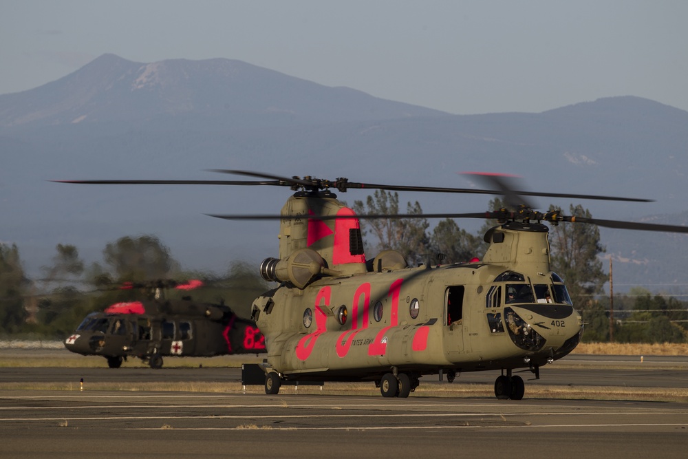 Cal Guard helicopters return from Red Bank Fire
