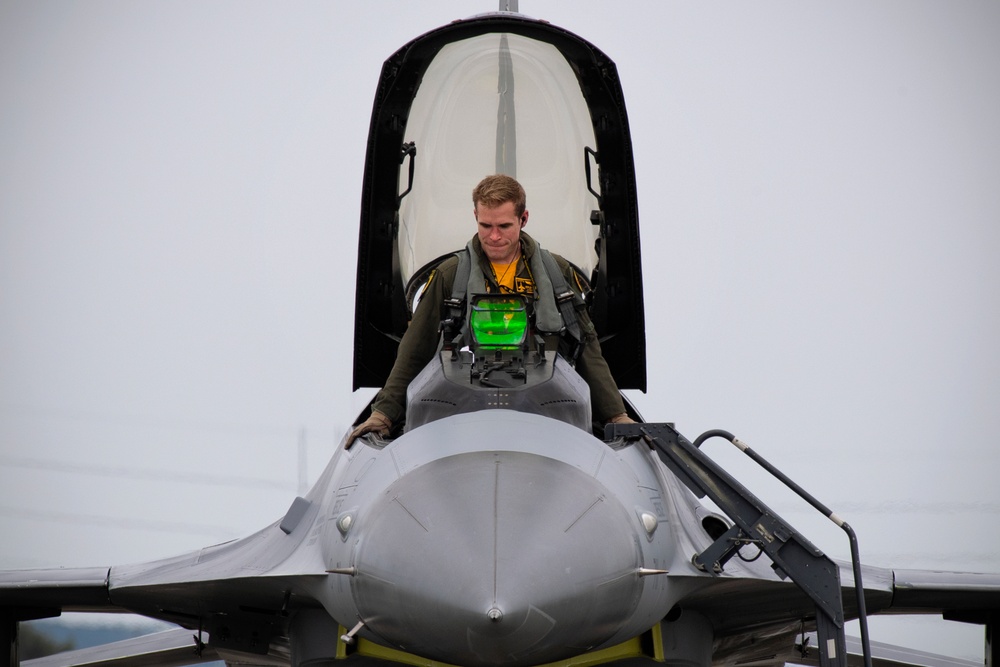 An Air Force F-16 Flighting Falcon flyby