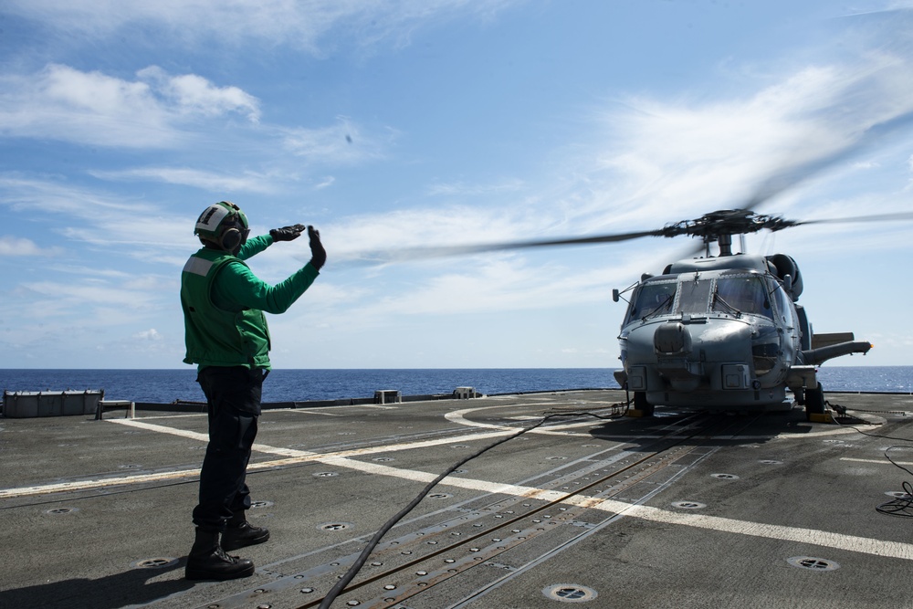 Helicopter Take-off Aboard USS San Jacinto