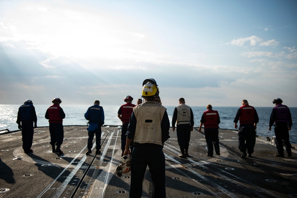 Sailors Aboard USS San Jacinto Conduct a FOD Walkdown