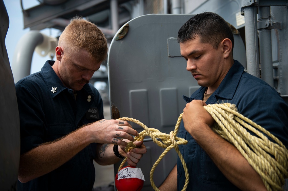 Sailors Aboard USS San Jacinto Conduct Maintenance
