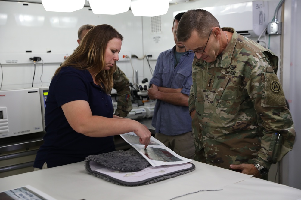 Lieutenant Gen. Terry Ferrell Tours the Forensic Exploitation Laboratory on Camp Arifjan