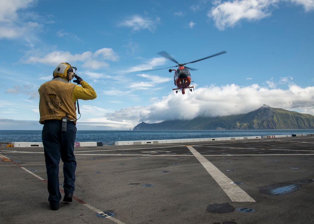 A MH-65D Is Signaled Aboard USS Somerset