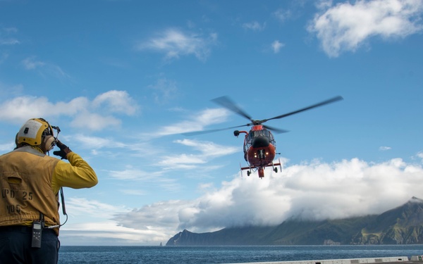 A MH-65D Is Signaled Aboard USS Somerset