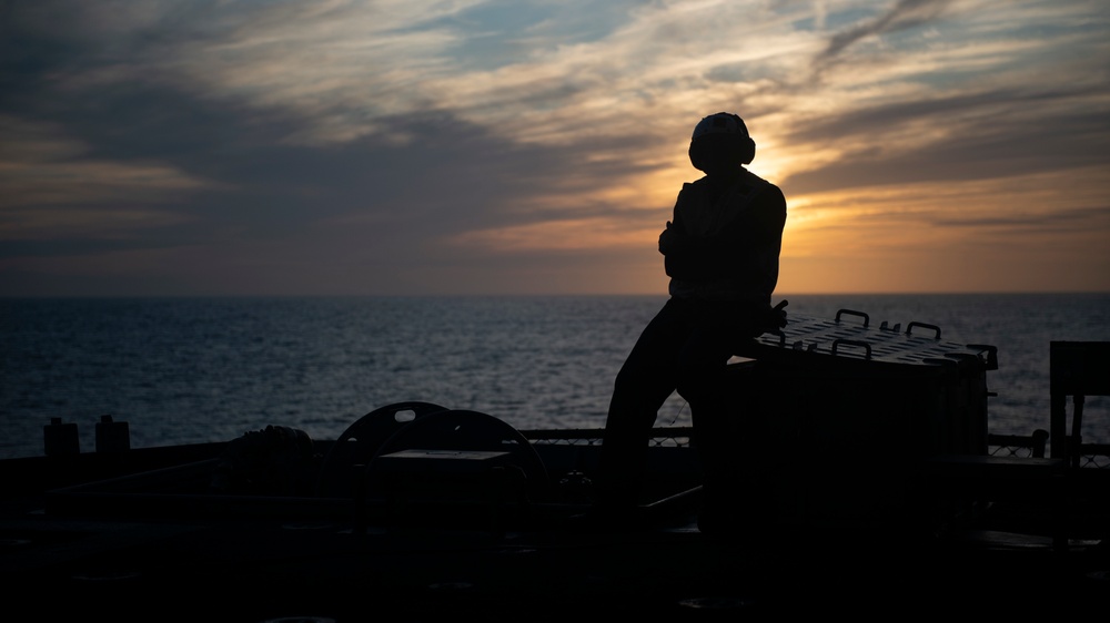 Sailors Aboard USS San Jacinto Conduct Flight Operations