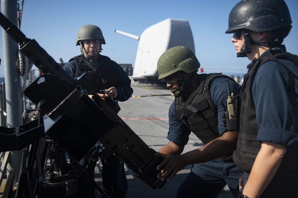 USS San Jacinto Sailors Practice Weapon Manuvering
