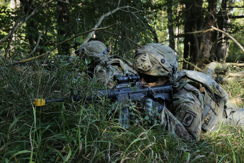 U.S. Soldiers of 173rd Airborne Brigade provide security during Saber Junction 19