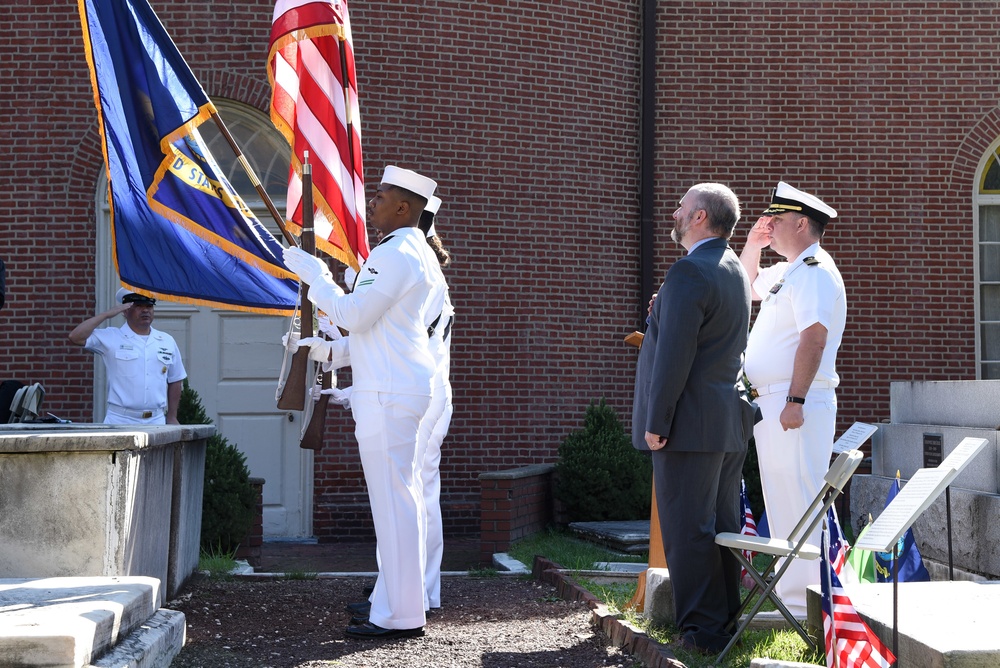Sailors participate in an annual ceremony at the Commodore John Barry gravesite.
