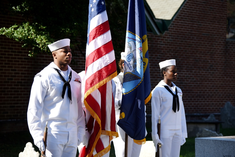 Sailors participate in an annual ceremony at the Commodore John Barry gravesite.