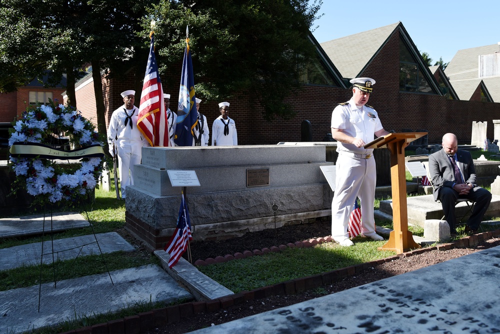 Sailors participate in an annual ceremony at the Commodore John Barry gravesite.