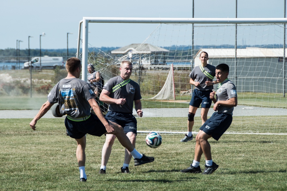 190920-N-TE695-0008 NEWPORT, R.I. (Sept. 20, 2019) -- Navy OCS plays soccer