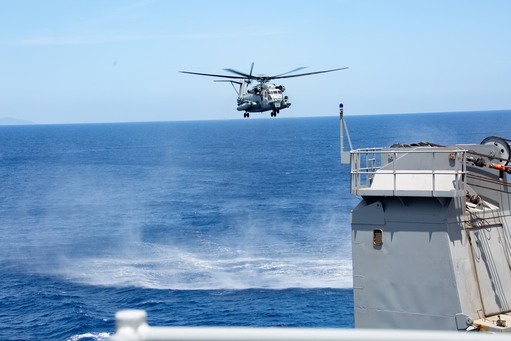 US Marines test helicopter landings aboard USS Carter Hall in Latin America