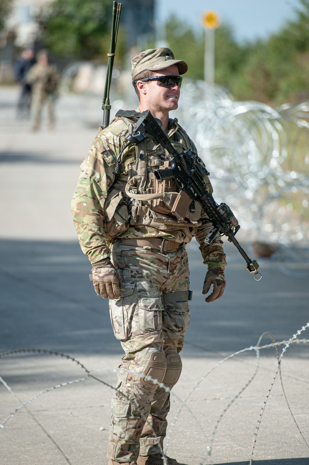 Soldier Watches Crowd