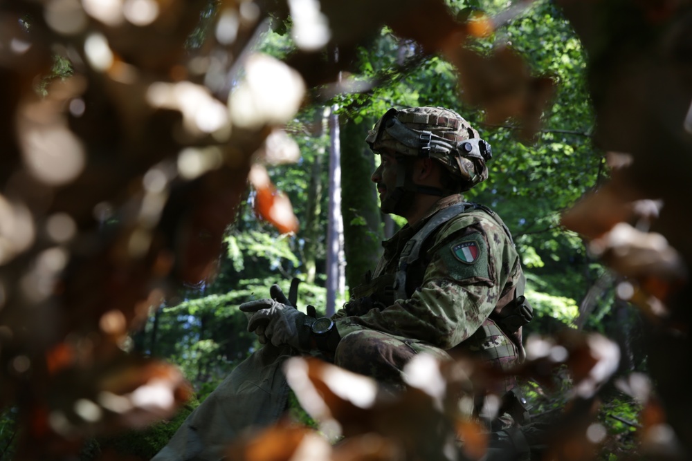 An Italian Soldier conceals himself during Saber Junction 19