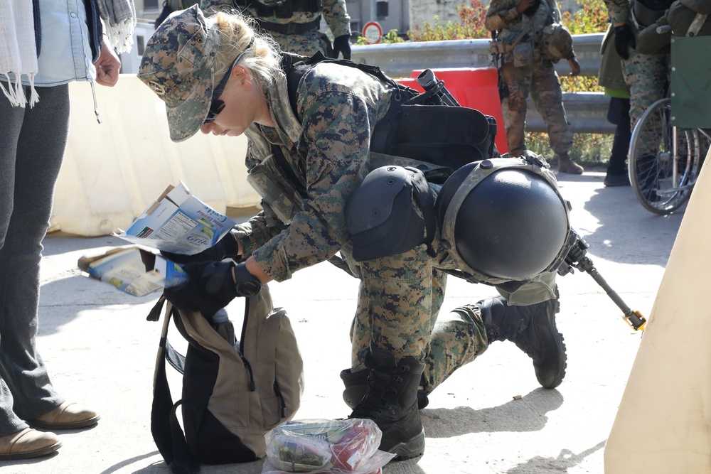 A Bosnian soldier conducts noncombatant evacuation operations during Saber Junction 19