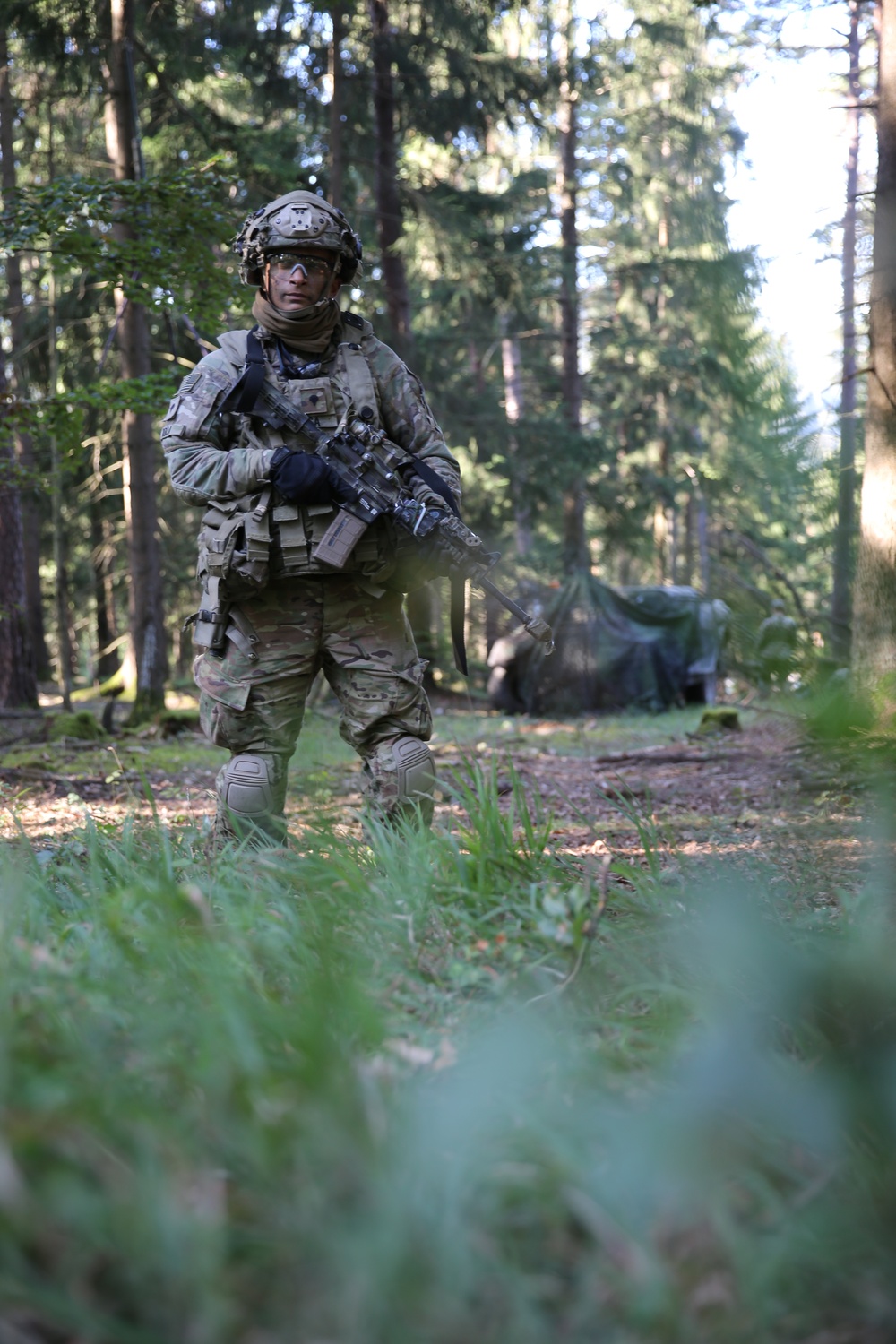 U.S. Army Spc. Matthew Roca conducts a patrol during Saber Junction 19