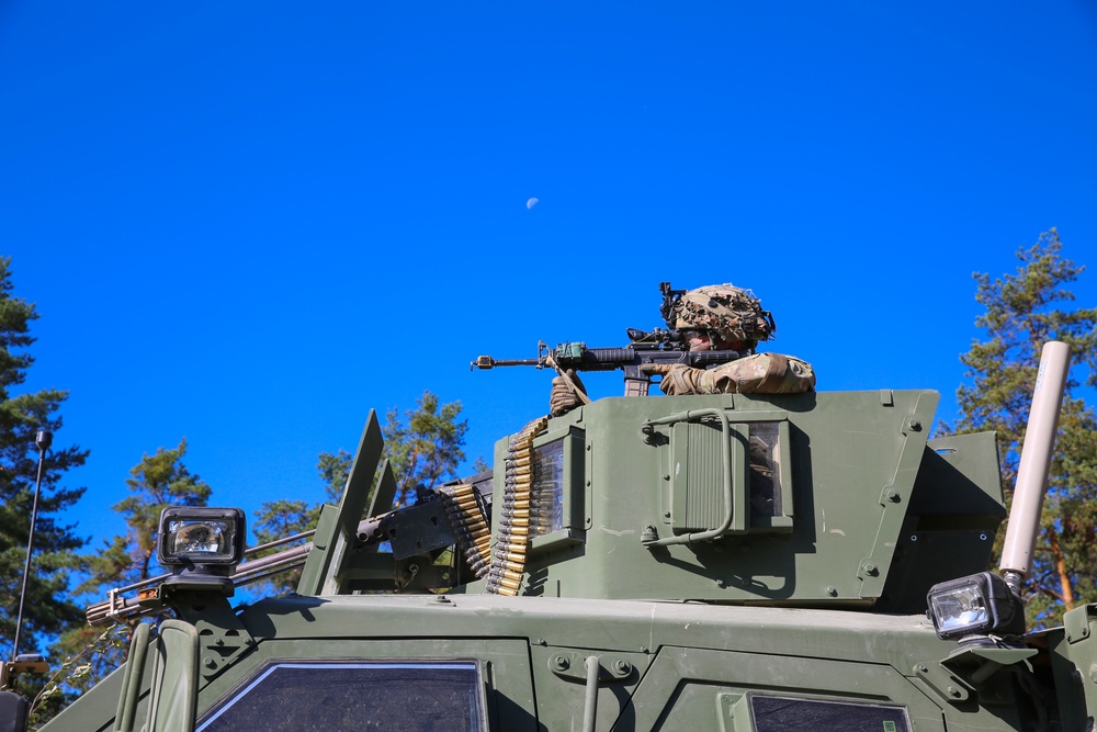 A U.S. Soldier with 173rd Airborne Brigade provides security during Saber Junction 19