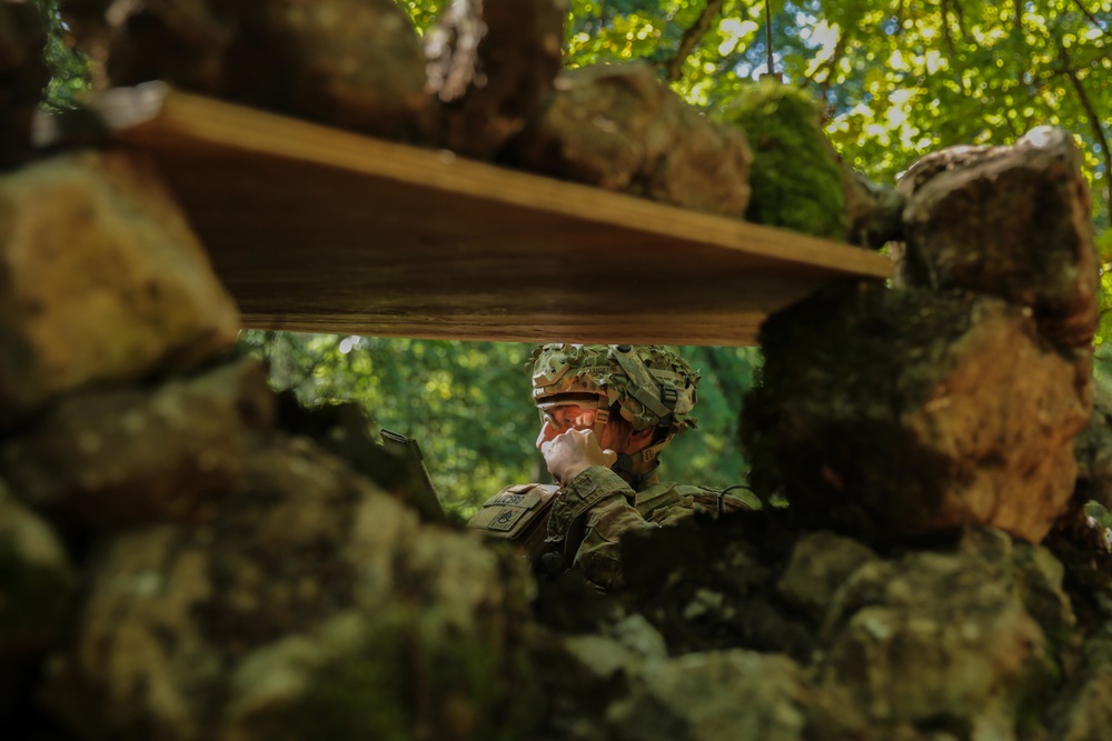 A U.S. Soldier with 173rd Airborne Brigade provides security during Saber Junction 19