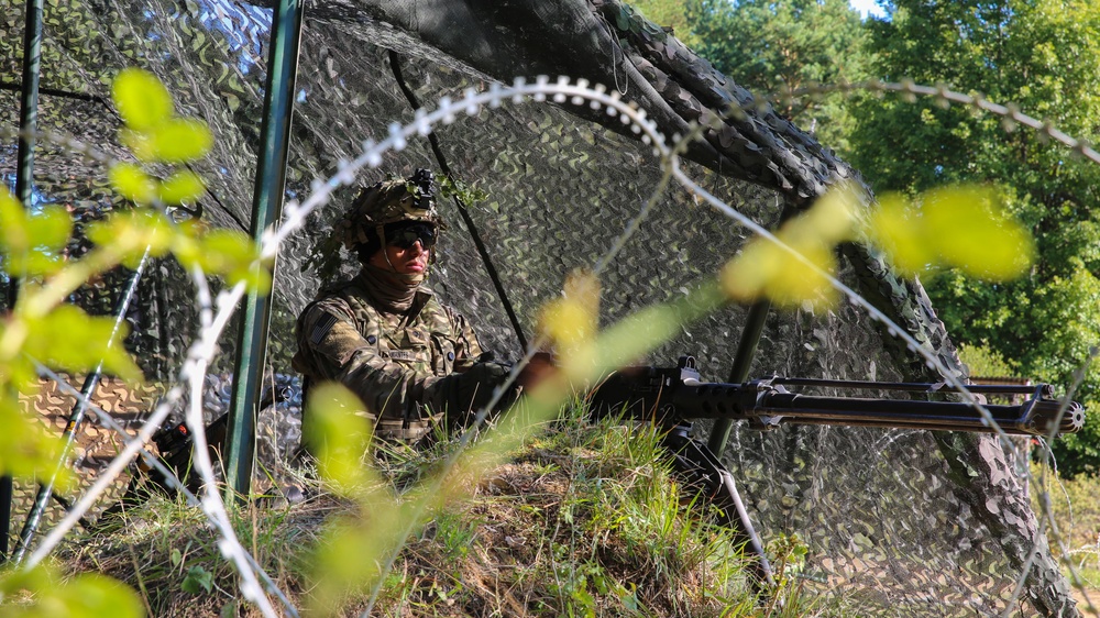 A U.S. Soldier with 173rd Airborne Brigade provides security during Saber Junction 19