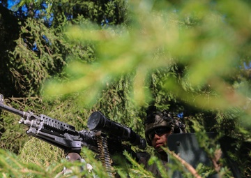 A U.S. Soldier with 173rd Airborne Brigade provides security during Saber Junction 19