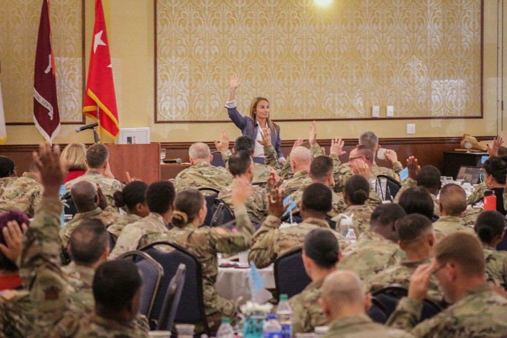 Kaylynn Foulon, a trial attorney for the U.S. Department of Justice, addresses those in attendance at the Fort Bragg 5th Annual Special Victims Summit.