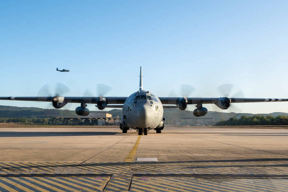 C-130s from across the U.S. transport Army paratrooper for Saber Junction 19