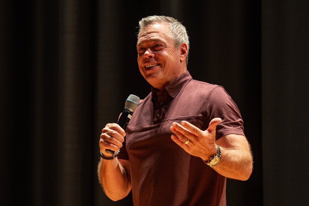 Bernie McGrenanhan performs 'Comedy is the Cure' to the Marines of Camp Lejeune